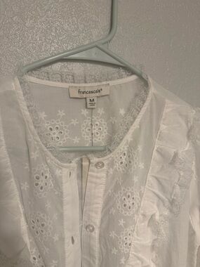 Francesca's White Eyelet Lace Button-Front Blouse